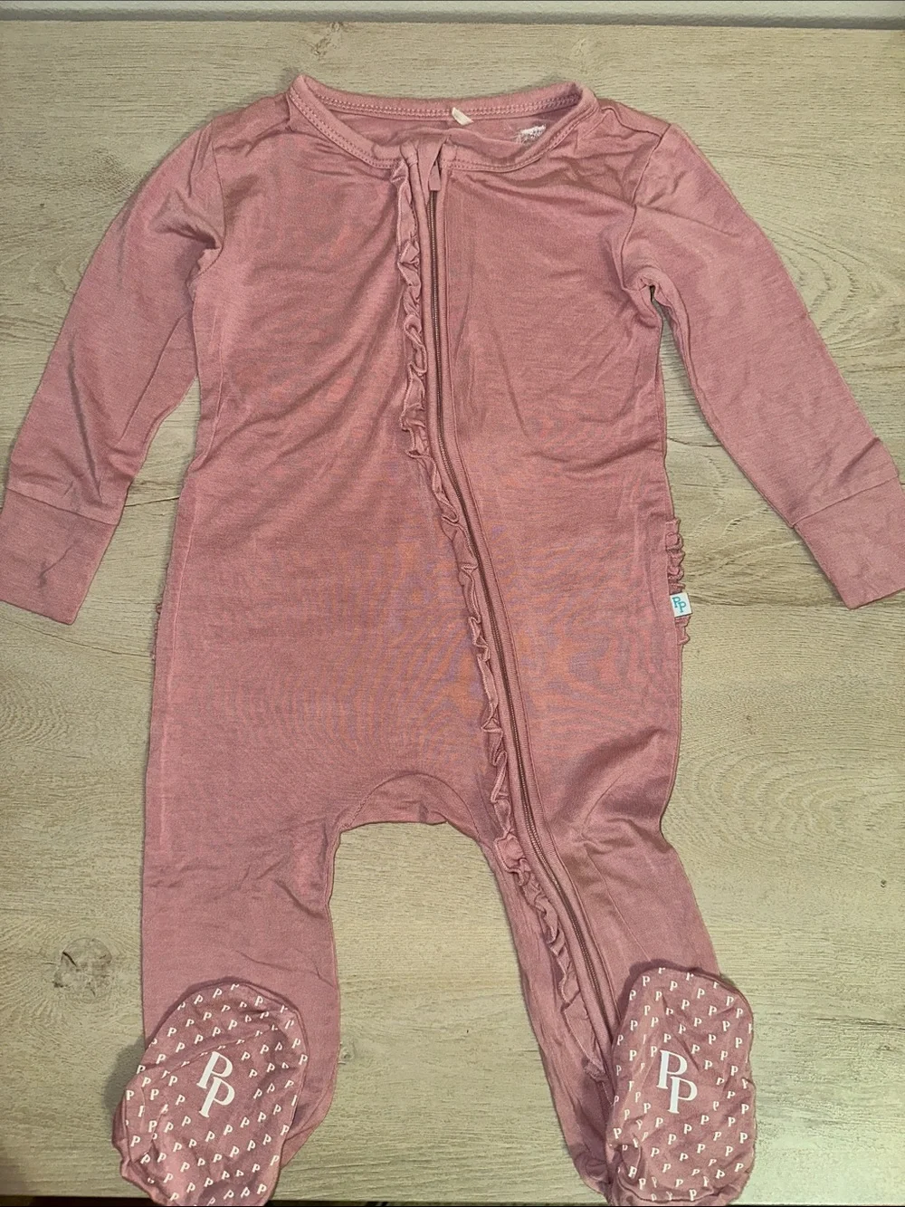 Posh Peanut Mauve Pink Ruffle Zip Footed One-Piece